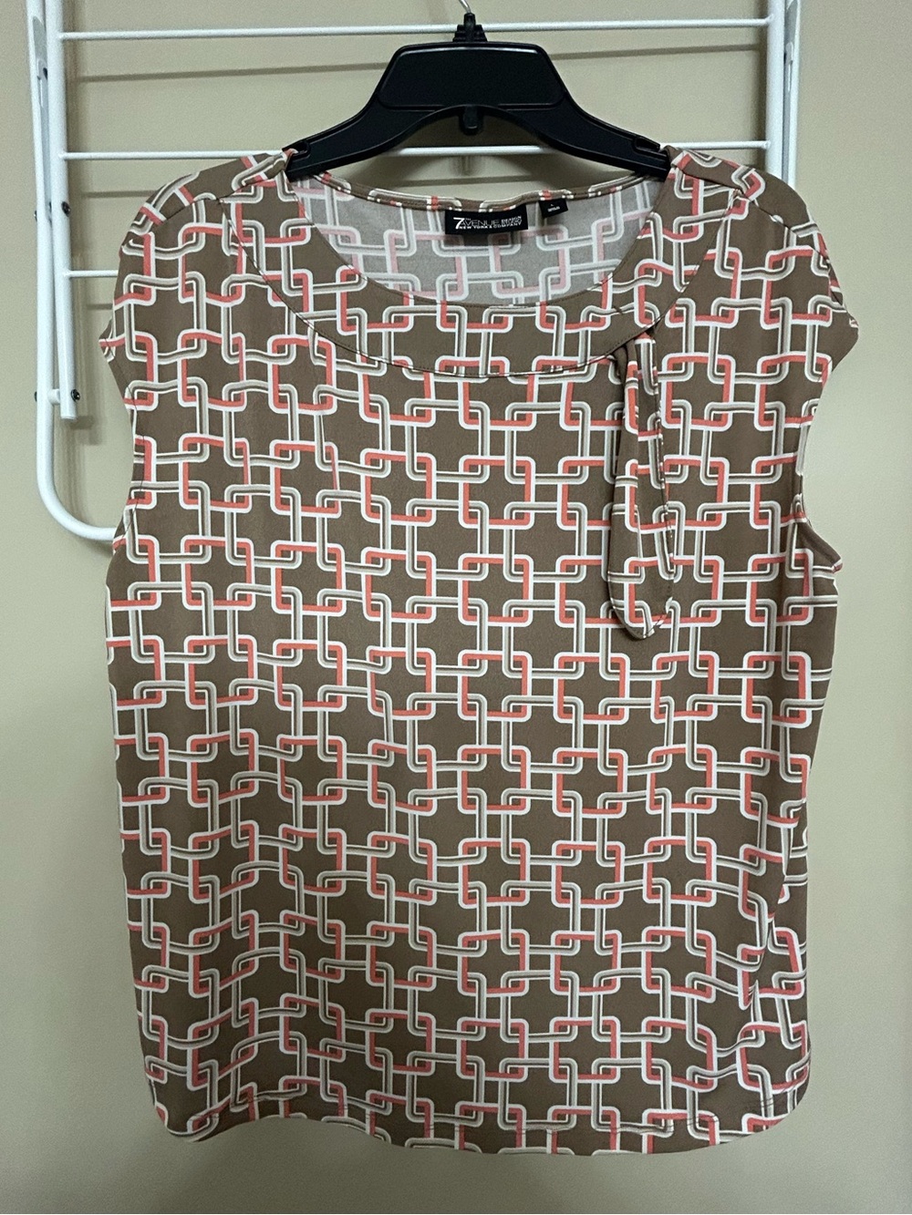 New York & Co.Taupe Geometric Print Sleeveless Top with Coral & White Accent